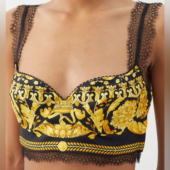 Baroque-Print Lace-Trimmed Silk-Twill Top - Picture 2 of 12